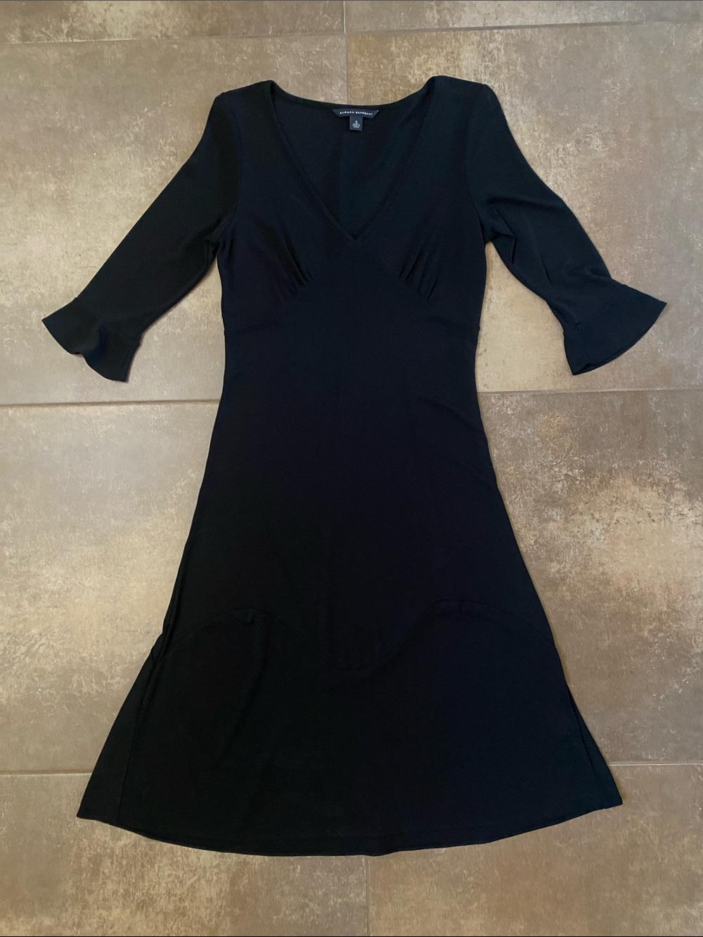 Banana Republic Black V-Neck A-Line Dress with Flounce Sleeves